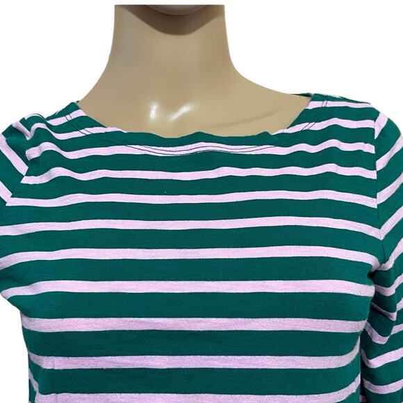 J. Crew XS Womens Nautical Top Green & Pink Stripes 3/4 Sleeves Boat Neck Preppy - Picture 2 of 14